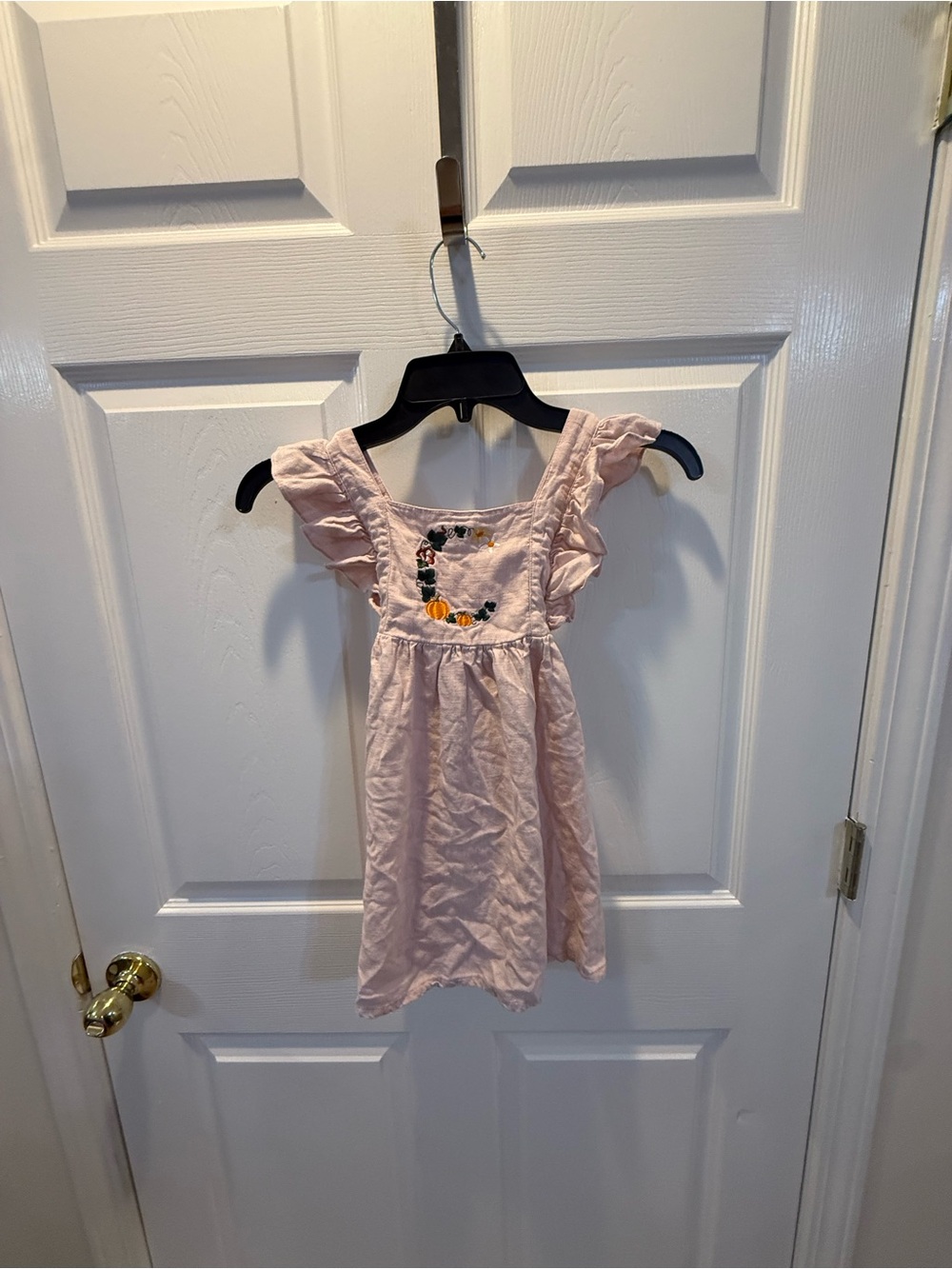 Girls Pink Flutter Sleeve Embroidered Dress - Charming Everyday Style